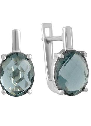 Срібні сережки високоїякості з топазом лондон блю 4.28ct, родовані, 925 проба, англійський замок