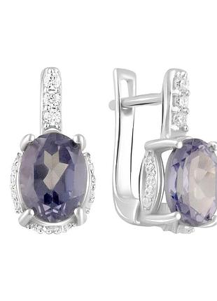 Срібні родовані сережки з олександритом 5.056ct та фіанітами, високоїякості, 925 проба, англійська застібка