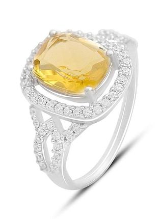 Серебряное родированное кольцо с цитрином nano 3.383ct, проба 925, размер 17.5, вес 3.52г