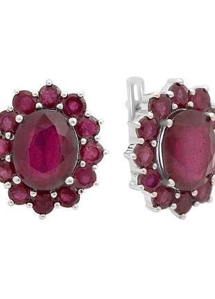 Серьги серебряные с натуральным рубином 5.388ct родированные, проба 925, английский замок (2068501)