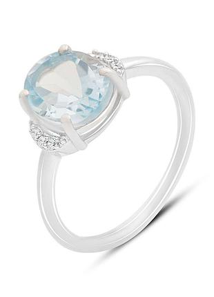 Срібне родоване кільце з натуральним топазом 3.302ct, проба 925, розмір 17