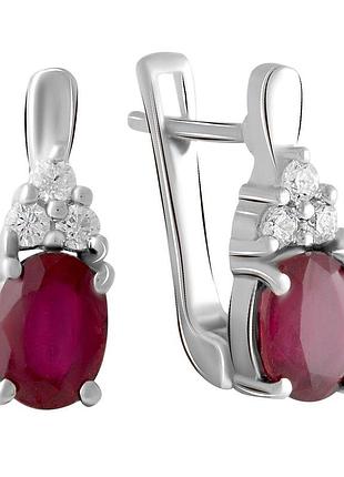 Сережки срібні родовані з натуральним рубіном 2.36ct, проба 925, англійська застібка