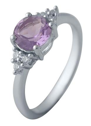 Срібне кільце 925 проби з натуральним аметистом 1.407ct, родоване, розмір 17.5