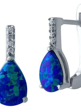 Сережки срібні жіночі родовані 925 проби з опалом 2.003ct, англійський замок
