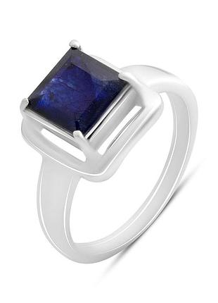 Срібне кільце 925 проби з натуральним сапфіром 3.6ct, родоване, розмір 17, вага 4.4г