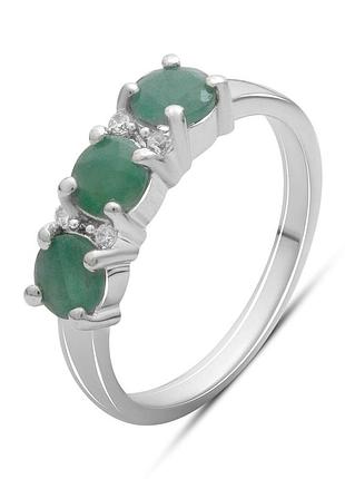 Срібне кільце з натуральним смарагдом 1.631ct, родоване, проба 925, розмір 17.5, вага 3.21 гр