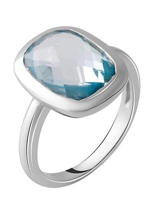 Срібне кільце 925 проби з натуральним топазом 7.258ct, родоване, жіноче, розмір 18