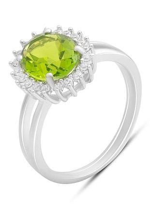 Кільце срібне родоване 925 проби з хризолітом 5.4ct, розмір 17, вага 3.42г