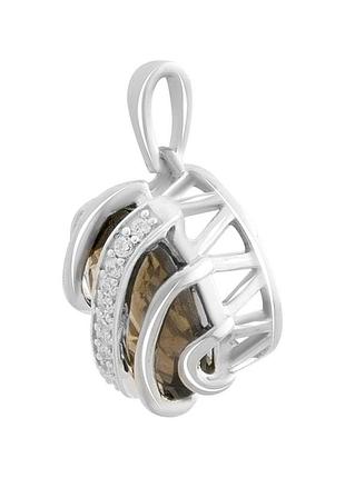 Подвеска серебряная родированная с раухтопазом 4.405ct и фианитами, проба 925