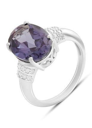 Кільце срібне 925 з олександритом 8.205ct та фіанітами, родоване, жіноче, розмір 18, вага 5.01г