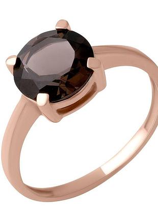 Кільце золоте 585 проби з натуральним раухтопазом 2.6ct, родоване, розмір 18