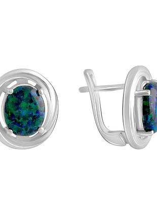 Сережки срібні родовані зі штучним опалом (2.008 ct), 925 проба, англійський замок