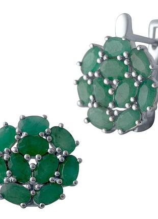 Серебряные серьги 925 пробы с натуральным изумрудом 2.192ct, родированные, английский замок