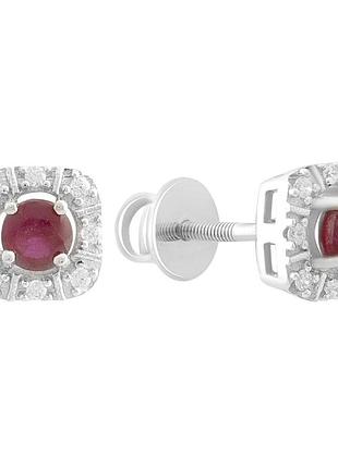 Серьги-пусеты серебро 925 с натуральным рубином 1.045ct, родированные, женские