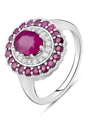 Срібне родоване кільце 925 проби з натуральним рубіном 3.52ct, розмір 17.5, вага 6.32г (2058021)