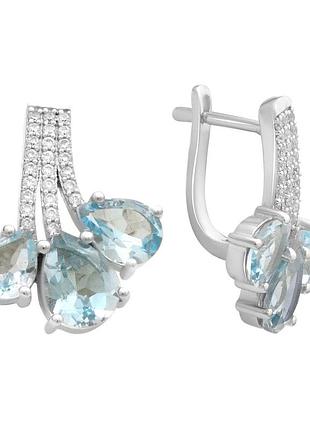 Сережки срібні родовані 925 проби з натуральним топазом 8.333ct, англійський замок