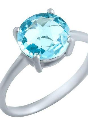 Срібне кільце жіноче з натуральним топазом 3.297ct, родоване, проба 925, розмір 18