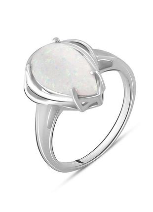 Срібне родоване кільце зі штучним опалом 1.35ct, проба 925, жіноче, розмір 17.5, вага 3.18г