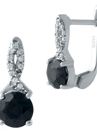 Срібні сережки 925 проби родовані з натуральним сапфіром 2.555ct, англійська застібка, темно-синій