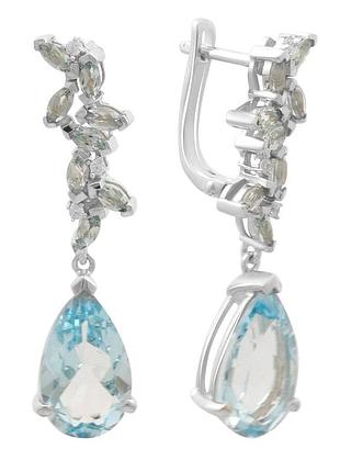 Серебряные серьги высокогокачества с натуральным топазом 12.405ct, родий, 925 проба, английский замок