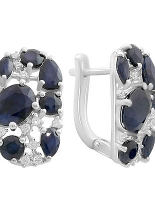 Срібні сережки з натуральним сапфіром 7.608ct та фіанітами, родовані 925 проби, англійський замок (2180944)
