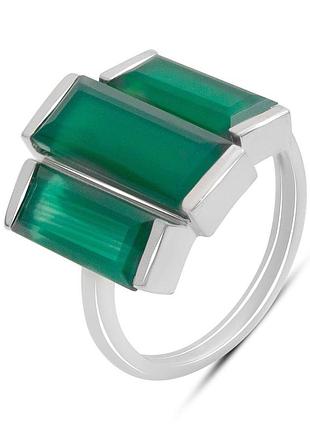 Срібне родоване кільце з натуральним зеленим агатом 6.893ct, 925 проба, розмір 17, вага 5.23 г