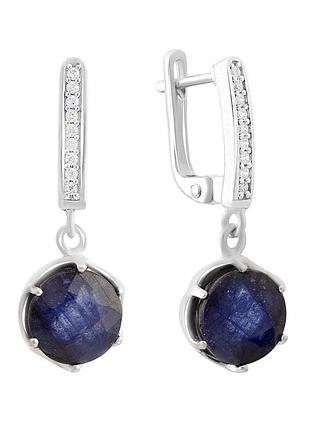 Срібні сережки з натуральним сапфіром 8.185ct, родовані, проба 925