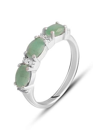 Срібне родоване кільце з натуральним смарагдом 1.551ct та фіанітами, проба 925, розмір 18