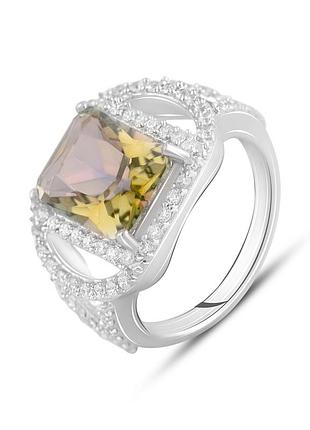 Срібне родоване кільце з цитрином nano 3.577ct, фіанітами, проба 925, вага 3,84 г, розмір 16