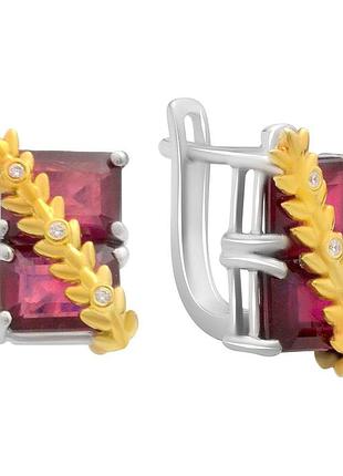 Серьги серебряные 925 с натуральным рубином 4.188ct, родированные, английский замок
