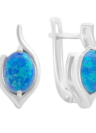 Срібні сережки високої якості з опалом 1.291ct, родовані, 925 проба, англійський замок