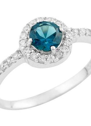 Кільце срібне родоване 925 проба з топазом лондон блю 0.74ct, жіноче, розмір 16.5, вага 2.01г