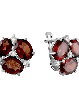 Сережки срібні з натуральним гранатом 8.283ct, родовані, проба 925, англійський замок