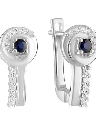 Сережки високоїякості 2103721 срібні з натуральним сапфіром 0.358ct, родовані, проба 925, англійська застібка