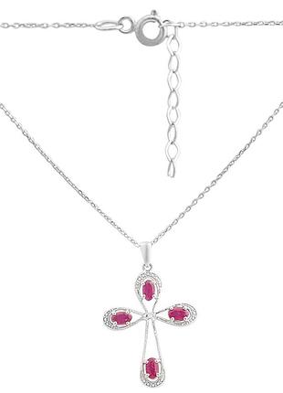 Кольє срібне родоване з натуральним рубіном 1.329ct, проба 925, довжина 45-50 см