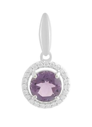 Подвеска серебряная родированная с натуральным аметистом 2.104ct, проба 925, круглый фиолетовый камень