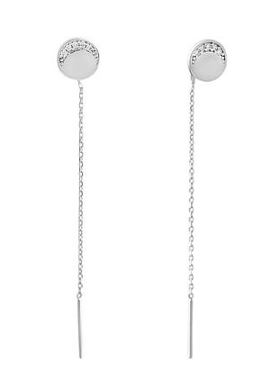 Сережки-протяжки золоті з фіанітами 0.1ct, проба 585, біле золото