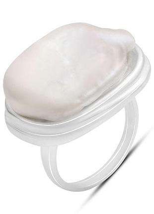 Срібне кільце з натуральними бароковими перлами, родоване, 925 проба, 18 розмір