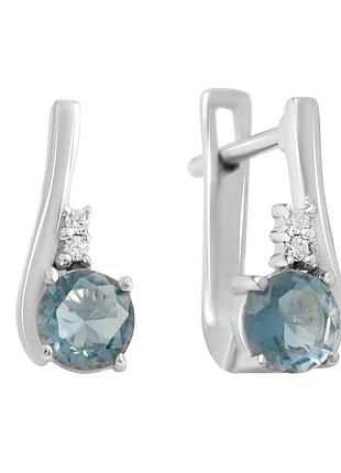 Сережки срібні родовані зі штучним топазом лондон блу 0.843ct, 925 проба, англійська застібка