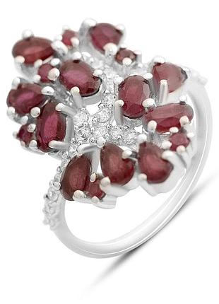 Кільце срібне 925 проби родоване з натуральним рубіном 4.609 ct, розмір 18.5, рубіново-червоний камінь