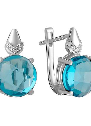 Сережки срібні родовані 925 проби з топазом лондон блю 5.91ct, англійська застібка
