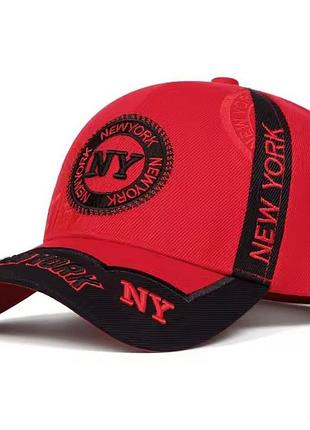 Кепка бейсболка ny new york красно-чёрная с вышивкой | стильная мужская и женская кепка регулируемая