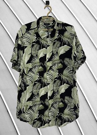 Чоловіча гавайська сорочка new look l xl оригінал нью лук стан ідеал чорна літня пляжна з рослинним принтом віскоза легка 50