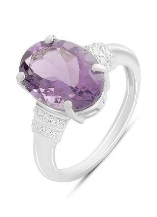 Срібне родоване кільце 925 проби з натуральним аметистом 5.397ct, розмір 17.5, жіноче