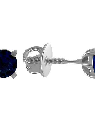 Серьги-пуссеты женские серебряные родированные с сапфиром nano 0.7ct, проба 925, синий