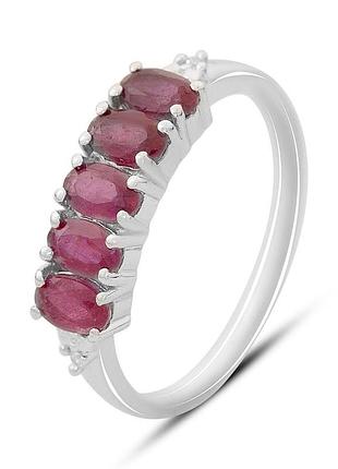 Каблучка срібна родована 925 проби з натуральним рубіном 1.672ct та фіанітами, розмір 18
