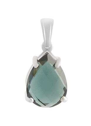 Серебряная подвеска с искусственным топазом лондон блю 3.2ct, 925 проба, родированная