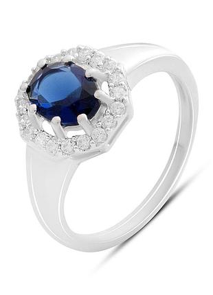 Срібне кільце родоване 925 проба з сапфіром nano 1.388ct, синій камінь, розмір 17.5