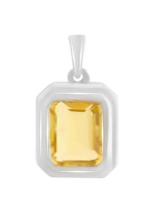 Підвіска срібна родована 925 проби з цитрином nano 3ct, жовтий прямокутний камінь. арт. 2190103