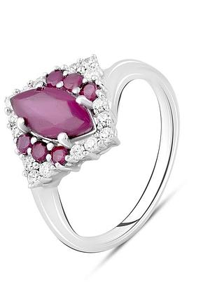 Кільце срібне 925 проби родоване з натуральним рубіном 2.078ct, жіноче, розмір 18